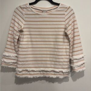 Club Monaco Striped Fringe Trim Top XS